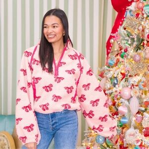 Talulah Teddy Half-Zip Pullover | Pink Bow
